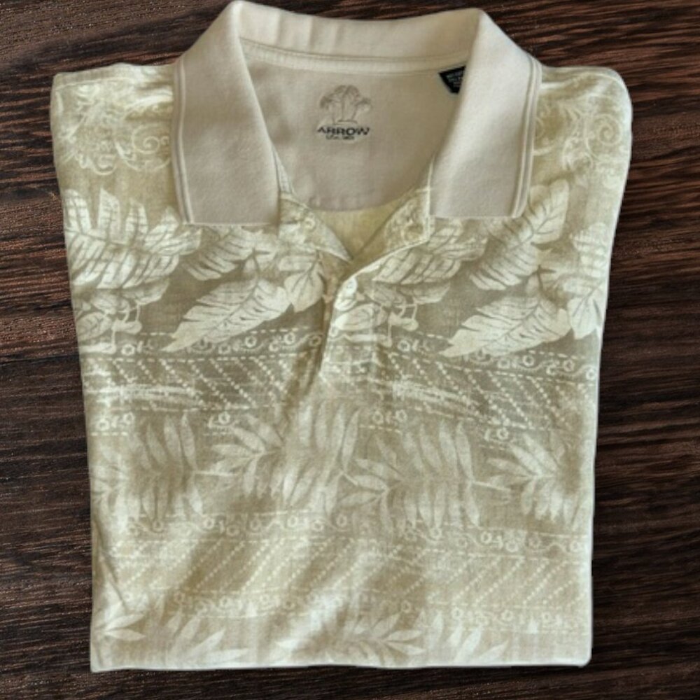 ARROW Men's Short Sleeve Polo/Golf Shirt Size XL Tropical Leaf Print
